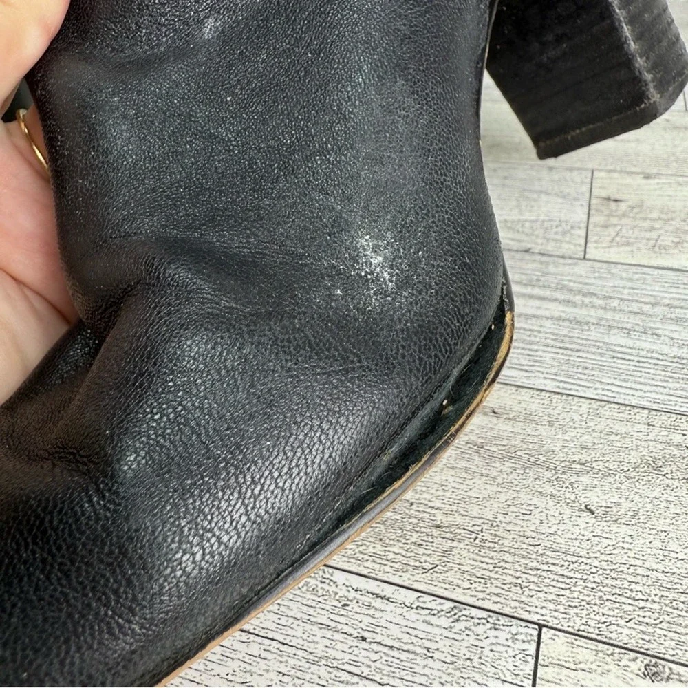 Talbots Bit Detail Ankle Boots Womens 8.5M‎ Black Leather Block Heel Zip GOOD